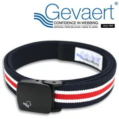 【日本製】GEVAERT ゲバルト ベルト 軽量バックル使用 35mm幅 NEK ゴムベルト ベルギー生地使用 日本製 7987137 (H-ネイビー/レッド)のサムネイル