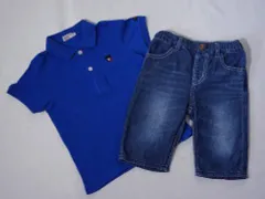 ダブルB double-b ミキハウス miki house アウトレット 子供服 男の子 110cm 半袖 ポロシャツ 青 ハーフ パンツ 紺 2点 ブラックベアー クロクマ ズボン ボトムス 春 夏 ★3 セットアップ ボーイズ キッズ 【中古】