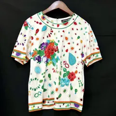 #sxc レオナール LEONARD カットソー M 白 マルチ 花柄 ジュエリー柄 半袖 バックジップ レディース [893503]のサムネイル
