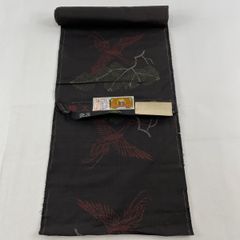 反物 秀品 大島紬 証紙 鶴 松 焦茶色 正絹 【中古】