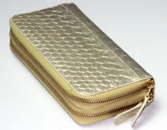 《期間限定SALE》《送料無料＆税込価格》《新品未使用》《数量限定》《特別価格》RED CROW -レッドクロウ-！本パイソンレザー！蛇革！大判ウロコ！大容量収納！ダブルファスナー式！男女兼用！ラウンドファスナーロングウォレット　3226　シャンパンゴールド