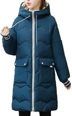 ririka コート 中綿 ダウン風 ミドル丈 フード 付き ブルゾン 防寒 保温 あったかい 秋 冬 ウインター ポケット アウター カジュアル レディース XXL 青( ブルー,  2XL)