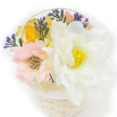 髪飾り 成人式 振袖 袴 ４点セット 白 桜色 黄 花籠 大人 浴衣 かんざし 簪 卒業式 フォーマル 結婚式 花飾り ブライダル 手作り W38 W303-286 髪飾り 桜色 黄 n801　WSi