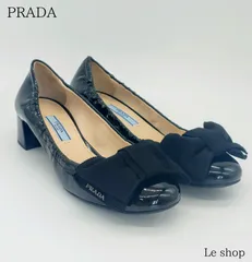 PRADA プラダ リボン パンプス エナメル ブラック 36 1/2 ブラック レディース 中古