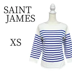 SAINT JAMES 白×青のボーダー 長袖 カットソー XS (SS)