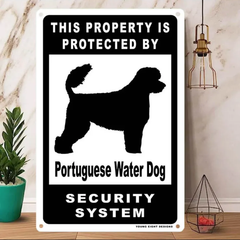 雑貨【Portuguese-Water-Dog/ポーチュギーズ・ウォーター・ドッグ】  Dog ドッグ  犬    メタルポスタ―　Security  セキュリティー 警告  ヤードサイン メタルプレート  ブリキ看板  -173
