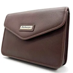 ✨良品✨ BURBERRY バーバリー セカンドバッグ クラッチバッグ ノバチェック フラップ レザー 革 ブラウン 茶色 ロゴプレート ユニセックス 男女兼用