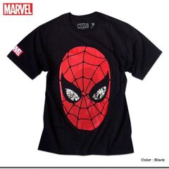 MARVEL 마블 SPIDERMAN 스파이더 맨 T셔츠 어벤져스 Avengers 어메코미 캐릭터 프린트 반소매 맨즈 레이디스 유니섹스 히어로 상품 블랙 블랙 페어룩 유니섹스 생일 선물 선물