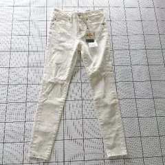 ◇ Θ 未使用 アズール バイマウジー ダメージ加工 ストレッチ スキニー デニム パンツ サイズXS ホワイト系 レディース E  【1508060015570】