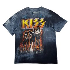 Sサイズ 古着 Liquid Blue リキッドブルー KISS 公式 2013 Tシャツ バンドTシャツ タイダイ グレー