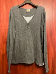 BOSS ORANGE カーディガンデザイン長袖ヘンリーネックTシャツ チャコールグレー Mサイズ