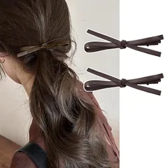 【新品】 Natunofu ヘアクリップ PUレザー リボン ヘアピン おしゃれ 大人 ヘアアクセサリー 前髪 髪留め お洒落 クリップ 可愛い 跡がつかない ヘア ピン 2本セット PUレザー 蝶結び リボン ブラック レディース 髪飾り 韓国風 優雅 エレ
