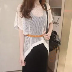 サマーニット レディース 半袖 トップス メッシュ編み プルオーバー 肌見せ ニットトップス ニット ドルマン カットソー 夏 透かし編み レイヤード 0jAc502