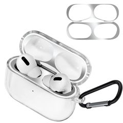 Pro 用 ケース 【ダストガード付き】AirPods AirPods Pro ソフトTPU素材 ケース 分離式 防塵 落下防止 耐衝撃 全面保護カバー ANYOI アップルイヤホン 保護ケース カラビナ付き AirPods Pro 対応 保護ケース(クリア)