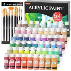 54色セット 筆12本付き 絵の具セット アクリル絵の具 大容量 60ml 速乾 耐水 耐久 伸びがいい 鮮やか メタリック Art 蛍光色 ボトル イラスト 塗り絵 クラフト DIY手作り トールペイント Shuttle キャンバス/ガラス/セラミック/石/のサムネイル