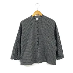 【美品】tandey 休日と詩　ブラウス　長袖　チェック柄　黒　白 TANDEY 休日と詩 *ギンガムチェックコットンブラウス*黒白シャツ