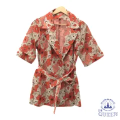 【訳アリ】 トップス チュニック 襟 紐付き カジュアル おしゃれ 半袖 レトロ レディース 総柄 901-13521 送料無料 古着