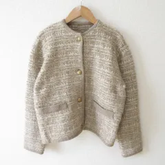 美品 24AW Mila Owen ミラオーウェン 金釦短丈ツイードニットカーデジャケット 09WNJ244018 サイズ0 ベージュ レディース 古着 中古 USED