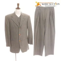 ■ ジャンニヴェルサーチ スーツ スリーピース セットアップ トップス ボトムス ストライプ 裾ダブル メンズ 46 グレー ハンガー付き