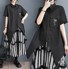 新品 2026新作 モード系  大きいサイズ レディース トップス　半袖シャツ  シャツ　春夏 新品 半袖 イレギュラー　変形