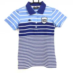 ★値下げ★カッパ 半袖ポロシャツ ブルー×白 ボーダー ロゴワッペン  レディース S ゴルフウェア Kappa