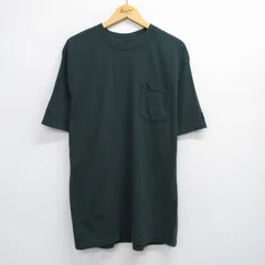 XL/古着 ディッキーズ Dickies 半袖 ブランド Tシャツ メンズ 無地 胸ポケット付き ロング丈 コットン クルーネック 濃緑 グリーン 25aug20