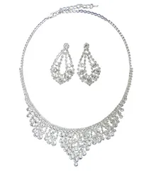 【在庫セール】お呼ばれ パーティー 謝恩会 結婚式 ピアスセット イヤリングセット ラインストーンネックレス