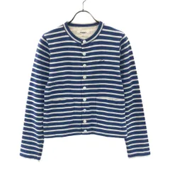 トミー ボーダー柄 ロゴ刺繍 長袖 カーディガン S ホワイト×ブルー TOMMY スナップボタン レディース