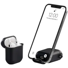 【数量限定】TPU& PC全面保護カバー 耐衝撃 携帯電話スタンド付きのAirPodsケース ワイヤレス充電対応 用ケース カラビナ・キーチェーン付き AirPods1代 【2021年AirStand】AirPods 2代に対応のサムネイル