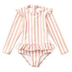 ☆ ストライプ×ピンク ☆ 130cm ☆ ベビー キッズ 水着 ラッシュガード UVカット gsw6042 キッズ 水着 女の子 ワンピース スイムウェア 長袖 スイムキャップ ラッシュガード 女児 子供 フリル 紫外線対策 日焼け対策 シンプル かわいい