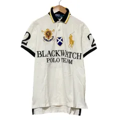 美品 Polo Ralph Lauren ポロラルフローレン ブラックウォッチポロチーム ビッグポニー 半袖 鹿の子 ポロシャツ S ホワイト メンズ 古着 中古 USED