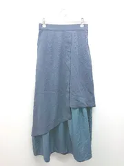 ◇ PAGEBOY バックゴム 異素材 レイヤード ロング丈 タイト スカート サイズF ネイビー/グリーン レディース E  【1308160024973】