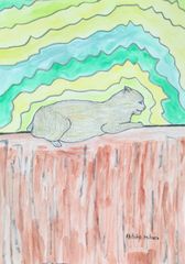 Akihiko Mihara, a Salon d'Automne award-winning artist [cat] original drawing, brush pen art, pen drawing, animal painting, contemporary art, artwork, painting, fine art, sketch, illustration, kitten, cat, hand-drawn illustration, kitty, watercolor, art, popular, animal, colored pencil, cat