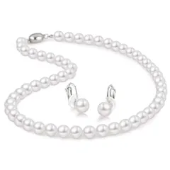 【特価商品】[KRKC] パールネックレスセット 8mm 冠婚葬祭用 【パールピアス/パールイヤリング】 カジュアルパールネックレス 大粒真珠ネックレス レディースアクセサリー 誕生日ギフト結婚式 冠婚葬祭 卒業式 入学式 アクセサリー バレンタインデーギフト