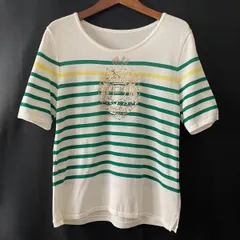 #snc イタリヤ 伊太利屋 ニット セーター カットソー 7 白 緑 黄 半袖 ボーダー ラインストーン スパンコール 刺繍 レディース [937740]のサムネイル