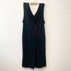 CLASSICAL ELF クラシカルエルフ　レディース　ジャンパースカート　ワンピース　ジャンスカ風ワンピース　ラップ風デザイン　フロントボタン　重ね着アイテム　Vネック　無地　単色　ブラック　Lサイズ　ゆったり　カジュアル　オシャレ　SU185h615