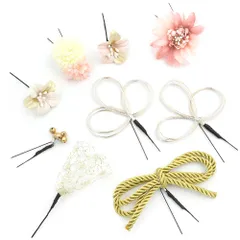 髪飾り 成人式 振袖 前撮り 袴 ピンク 白 ゴールド シルバー 水引 組紐 レース 小さい 9点セット 着物 和装 かんざし コーム U No.12-0880