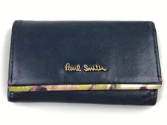 ポールスミス　Paul Smith　4連キーケース　本革　三つ折り　ネイビー×花柄×ゴールドカラー金具　メンズ　レディース　送料無料