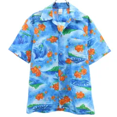 VINTAGE ヴィンテージ 80s 総柄 半袖 アロハシャツ S ブルー系 メンズ 古着