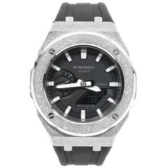 G-SHOCK GA2100 メタル カスタム フロステッド ラバーバンド カシオーク ブラックベルト ステンレス製 艶消しモデル Frosted Edition CASIOAK シルバー