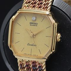 SEIKO エクセリーヌ 1Pダイヤ オクタゴン ゴールド文字盤 レディース