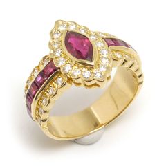 ルビーダイヤモンドリング 約14号 K18YG・ダイヤ0.48ct マーキス