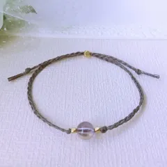 シャボンパールツートンとチャコールグレーのワックスコード三つ編みブレスレット