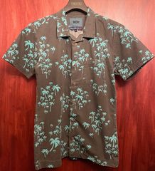 MADE IN USA製 WOR ヤシの木柄 コットンアロハシャツ オレンジ Sサイズ