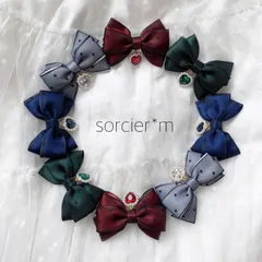 Jewel ブラックチュール ♡ 量産型 リボン ヘアクリップ ゴスロリ 推し色 ヘアメ 黒 ドット チュール 赤 緑 青 白 ツインテール