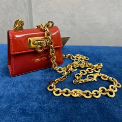 レア 希少 サルヴァトーレ フェラガモ salvatore ferragamo イタリア製 ガンチーニ ミニバッグ マイクロチェーンバッグ アクセサリーポーチ ポシェット ショルダーバッグ パテントレザー レッド 21-2727