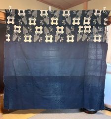 藍染め刺し子テーブルクロス 私が刺し子刺繍しました サイズは260×155