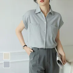シャツ シンプル 襟 半袖 オフィス きれいめ トップス 大人 きっちり ポケット ベージュ ブルー 水色 春 夏 レディースファッション 20代 30代 40代 50代 60代 dddd02