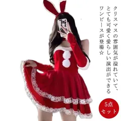レディース コスチューム ドレス かわいい クリスマスコスプレ 衣装 サンタ 仮装 5点セット パーティードレス ウサギ クリスマスコスプレ 兎耳 クリスマス衣装 サンタコス サンタクロース パーティ NSWH277