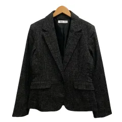 グラシア GLACIER ジャケット ブレザー Vネック ウール ツイード 裏地 長袖 L グレー 白 ホワイト 黒 ブラック レディース